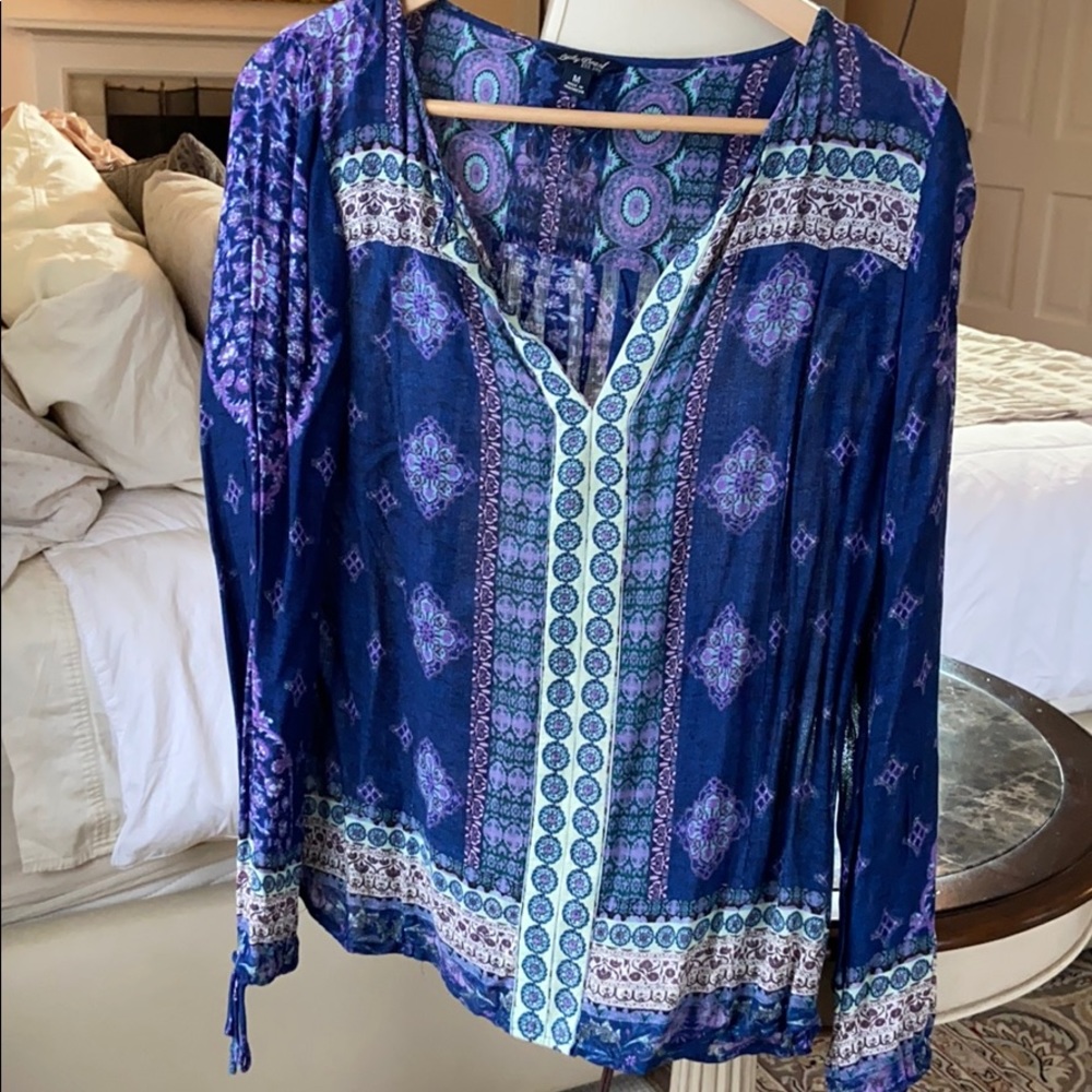 Luck Brand paisley blue pullover top